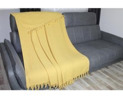 Bies Living Collection Cosmo Premium Pamuklu Püsküllü Süngersiz Düz Kaymaz Sarı Tekli Koltuk Örtüsü 180x240 cm