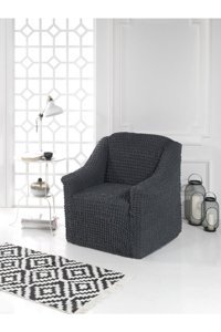 Elgeyar Polyester Bürümcük Jakarlı Süngersiz Armürlü Giydirmeli Gri Tekli Koltuk Örtüsü 90x140 cm