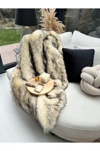 Sevaradekor Kürklü Peluş-Tüylü Süngersiz Hayvan Desenli Siyah Tekli Koltuk Örtüsü 150x100 cm