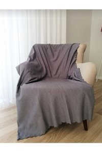 Poyraz Garanti Pamuklu Nubuk Jakarlı Süngersiz Çizgili Antrasit Tekli Koltuk Örtüsü 180x220 cm