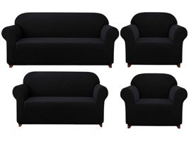 Elgeyar Polyester Likralı Jakarlı Süngersiz Armürlü Giydirmeli Siyah Yedili Koltuk Örtüsü 180x230 cm