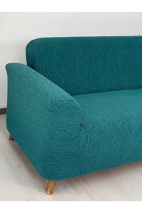 Defne Home Pamuklu - Polyester Likralı Jakarlı Süngersiz Armürlü Giydirmeli Turkuaz Tekli Koltuk Örtüsü 180x230 cm