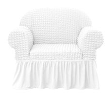 Furkanticaret Polyester Bürümcük-Likralı Fırfırlı Süngersiz Kapitone Giydirmeli Krem Tekli Koltuk Örtüsü 80x120 cm