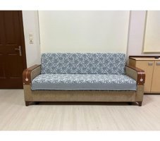 Genç Uludağ Pamuklu Püsküllü Süngersiz Çiçek Desenli Mavi Tekli Koltuk Örtüsü 180x220 cm