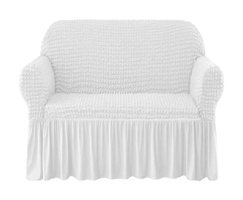 Furkanticaret Polyester Bürümcük-Likralı Fırfırlı Süngersiz Kapitone Giydirmeli Krem İkili Koltuk Örtüsü 230x180 cm