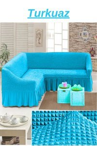 Uytm Polyester Bürümcük-Likralı Drapeli Süngerli Çizgili Giydirmeli Turkuaz Tekli Koltuk Örtüsü 180x350 cm