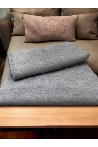 Siyah Home Tekstil Pamuklu Polar Süngersiz Düz Gri Tekli Koltuk Örtüsü 180x220 cm