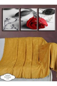 Poyraz Garanti Şönil Nubuk Jakarlı Süngersiz Geometrik Desenli Hardal Üçlü Koltuk Örtüsü 175x215 cm
