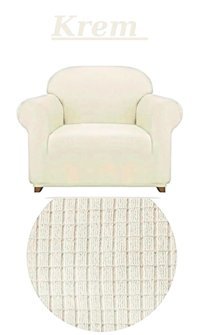 E Bahar Polyester Likralı Jakarlı Süngersiz Armürlü Giydirmeli Bej Tekli Koltuk Örtüsü 180x230 cm
