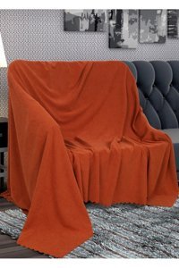 Poyraz Garanti Pamuklu Nubuk Jakarlı Süngersiz Çizgili Kiremit Üçlü Koltuk Örtüsü 180x220 cm