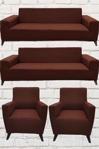 Şahane Ev Mikro Polyester Likralı Jakarlı Süngersiz Düz Giydirmeli Lastikli Kiremit Üçlü Koltuk Örtüsü 140 cm