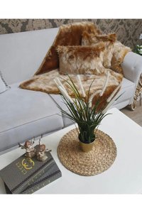 Paris Life Polyester Polar Peluş Süngersiz Hardal Üçlü Koltuk Örtüsü