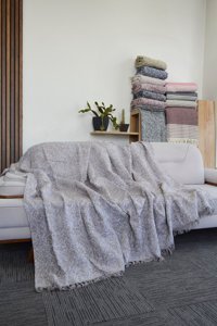 Mutlu Çeyiz Pamuklu Saçaklı Süngersiz Çizgili Kahverengi Tekli Koltuk Örtüsü 170x220 cm