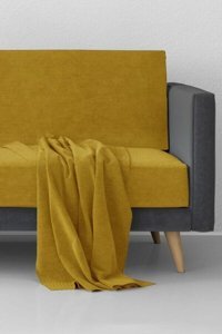 Kensey Polyester Süngersiz Çizgili Hardal Tekli Koltuk Örtüsü 180x215 cm