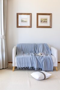 Koza Home Pamuklu - Polyester Saçaklı Süngersiz Çizgili Gri Tekli Koltuk Örtüsü 180x215 cm