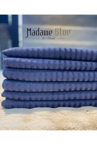 Madame Blue Kadife Süngerli Çizgili Lacivert Tekli Koltuk Örtüsü 170x210 cm