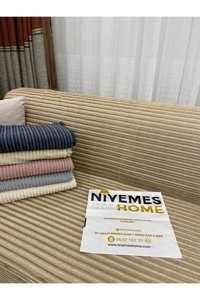 Nivemes Home Pamuklu - Polyester Fitilli Süngersiz Çizgili Altın Tekli Koltuk Örtüsü 200x150 cm