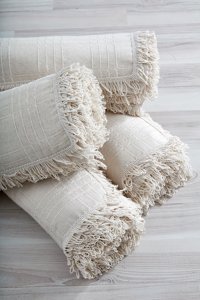 Miss Linda Home Collection Pamuklu Saçaklı Süngersiz Çizgili Bej Tekli Koltuk Örtüsü 180x450 cm