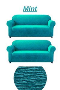 E Bahar Pamuklu - Polyester Likralı Jakarlı Süngersiz Armürlü Giydirmeli Yeşil Altılı Koltuk Örtüsü 180x230 cm