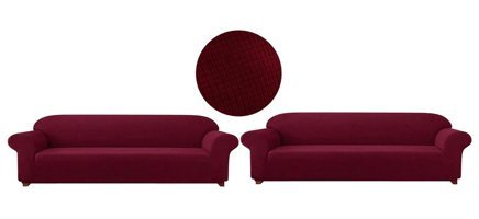 Güzelevim Polyester Likralı Süngersiz Düz Giydirmeli Bordo İkili Koltuk Örtüsü 180x230 cm