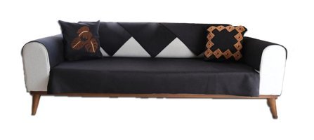 Abbonlin Pamuklu Süngersiz Çiçek Desenli Siyah Dörtlü Koltuk Örtüsü 185x220 cm