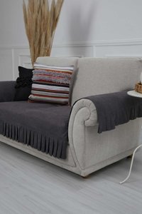 Aisha's Design KTK-4 Polyester Örgü Pileli Süngersiz Düz Gri İkili Koltuk Örtüsü 34x48 cm
