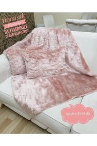 Paris Life Pamuklu Polar Peluş Süngersiz Pembe Üçlü Koltuk Örtüsü 90x150 cm