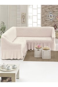 Elgeyar Pamuklu - Polyester Bürümcük Jakarlı Süngersiz Armürlü Giydirmeli Haki Dörtlü Koltuk Örtüsü 180x350 cm