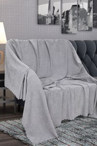 As Homes Pamuklu Süngersiz Düz Gri Tekli Koltuk Örtüsü 180x220 cm