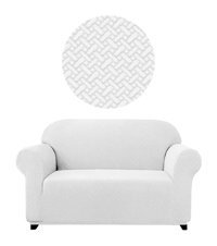 Elgeyar Polyester Likralı Jakarlı Süngersiz Armürlü Giydirmeli Beyaz İkili Koltuk Örtüsü 140x175 cm