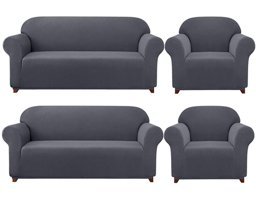 Elgeyar Polyester Likralı Jakarlı Süngersiz Armürlü Giydirmeli Gri Sekizli Koltuk Örtüsü 180x230 cm