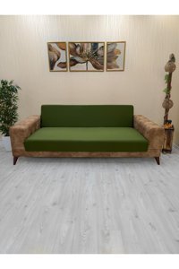 Afd Collection Polyester Süngersiz Düz Giydirmeli Lastikli Haki Tekli Koltuk Örtüsü 60x190 cm