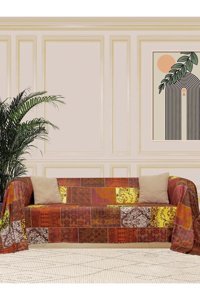 Latuda Concept Softmicro Mikrofiber Şal Süngersiz Geometrik Desenli Kiremit Tekli Koltuk Örtüsü 180x300 cm