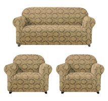 Elgeyar Polyester Likralı Jakarlı Süngersiz Giydirmeli Kahverengi Beşli Koltuk Örtüsü 180x230 cm
