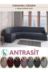Uy Style Tekstil Likralı Drapeli Süngerli Armürlü Giydirmeli Gri Tekli Koltuk Örtüsü 180x350 cm