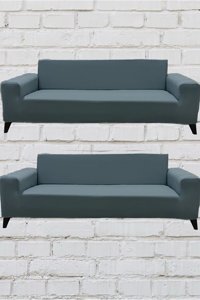 Şahane Ev Mikro Polyester Likralı Jakarlı Süngersiz Düz Giydirmeli Lastikli Yeşil Üçlü Koltuk Örtüsü 51x42 cm