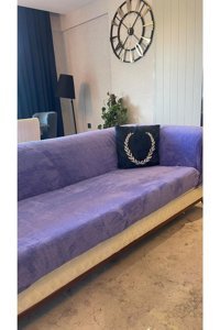 Mulberry Wellsoft Polyester Süngersiz Geometrik Desenli Mor Tekli Koltuk Örtüsü 220x230 cm