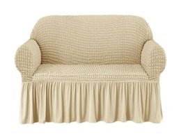 Eldost Ticaret Pamuklu - Polyester Bürümcük Jakarlı Süngersiz Armürlü Giydirmeli Bej İkili Koltuk Örtüsü 120x175 cm