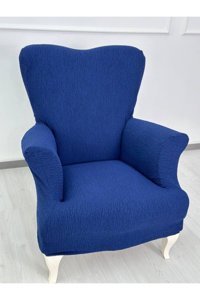 Defne Home Pamuklu - Polyester Likralı Jakarlı Süngersiz Armürlü Giydirmeli Mavi Tekli Koltuk Örtüsü 75x120 cm