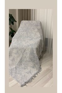 Kanaat Pamuklu Püsküllü Süngersiz Çizgili Gri Tekli Koltuk Örtüsü 170x220 cm