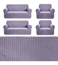 Nusret Pamuklu - Polyester Süngersiz Kareli Giydirmeli Gri Dörtlü Koltuk Örtüsü 180x230 cm