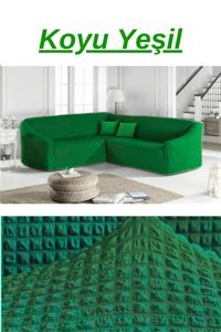 Uytm Polyester Bürümcük-Likralı Süngerli Çizgili Giydirmeli Yeşil Tekli Koltuk Örtüsü 180x350 cm