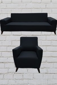 Şahane Ev Mikro Polyester Likralı Jakarlı Süngersiz Düz Giydirmeli Lastikli Antrasit Üçlü Koltuk Örtüsü 85x55 cm