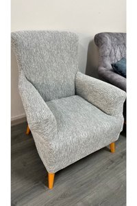Uzhanem Likralı Jakarlı Süngerli Çizgili Giydirmeli Bej Tekli Koltuk Örtüsü 60x85 cm