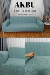 Akbu Polyester Süngersiz Giydirmeli Lastikli Turkuaz Tekli Koltuk Örtüsü 180x230 cm