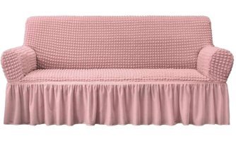 Furkanticaret Polyester Bürümcük-Likralı Süngersiz Kapitone Giydirmeli Pembe Üçlü Koltuk Örtüsü 180x230 cm