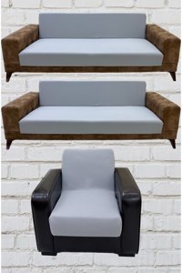 Şahane Ev Mikro Polyester Likralı Jakarlı Süngersiz Düz Giydirmeli Lastikli Gri Üçlü Koltuk Örtüsü 75x55 cm
