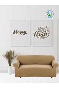 Uy Style Tekstil Polyester Likralı Süngerli Armürlü Giydirmeli Bej Tekli Koltuk Örtüsü 180x230 cm