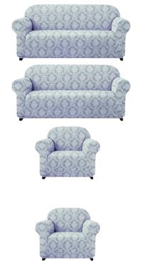Furkanticaret Jakarlı Süngersiz Damask Desenli Giydirmeli Krem 3-3-1-1 Koltuk Örtüsü 180x230 cm