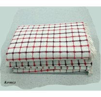 Buldan Pamuklu Kanvas Saçaklı Süngersiz Ekoseli Kırmızı Üçlü Koltuk Örtüsü 180x300 cm